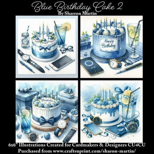 x4 Blue Birthday Cakes 2  - Illustrations for Cardmakers & Designers  