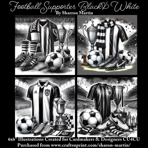 x4 Football Supporter Black & White - Illustrations for Cardmakers & Designers  