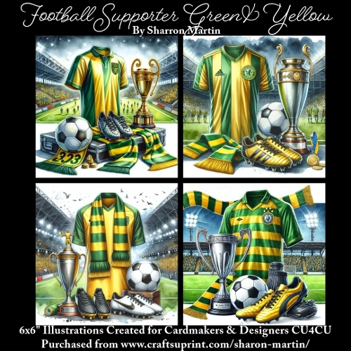 x4 Football Supporter Yellow & Green - Illustrations for Cardmakers & Designers  