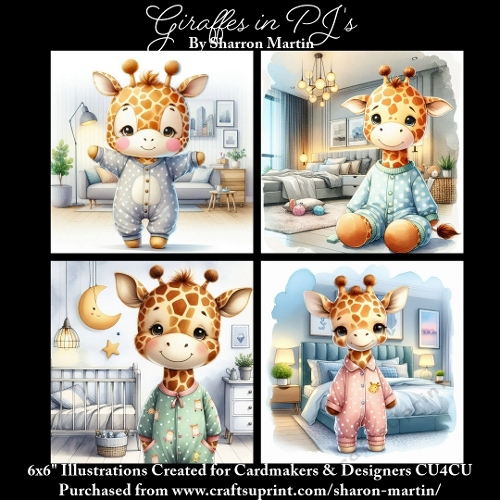 x4 Giraffes in PJs - Illustrations for Cardmakers & Designers  