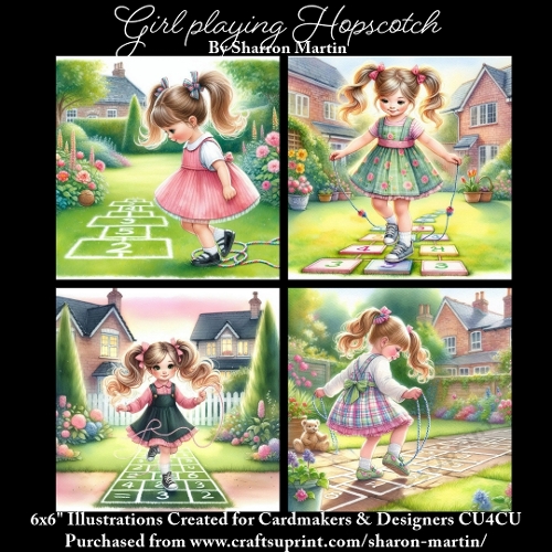 x4 Girl playing Hopscotch - Illustrations for Cardmakers & Designers  