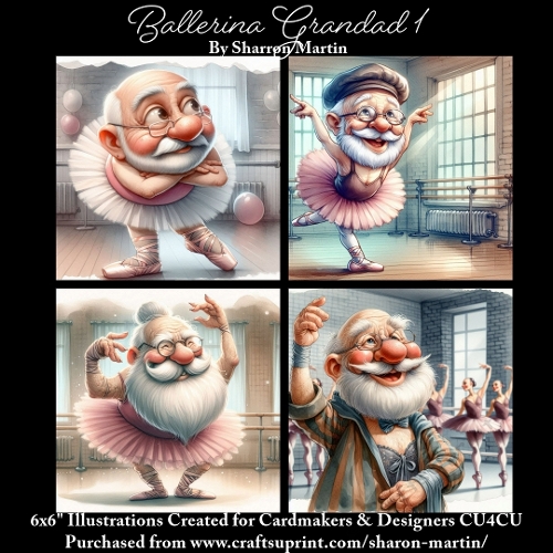 x4 Ballerina Grandad 1 - Illustrations for Cardmakers & Designers  