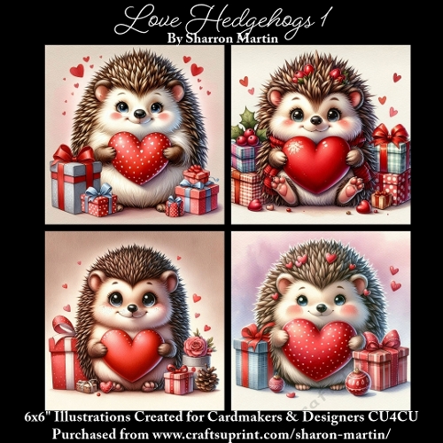 x4 Love Hedgehog 1 - Illustrations for Cardmakers & Designers  