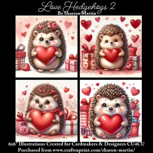 x4 Love Hedgehog 2 - Illustrations for Cardmakers & Designers  