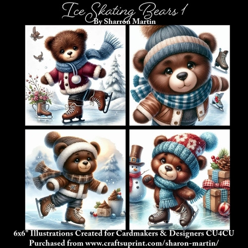 x4 Ice Skating Bears 1 - Illustrations for Cardmakers & Designers  