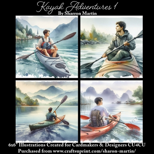 x4 Kayak Adventures 1 - Illustrations for Cardmakers & Designers  