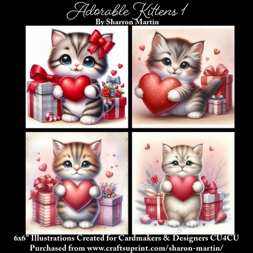 x4 Adorable Kittens 1 - Illustrations for Cardmakers & Designers  