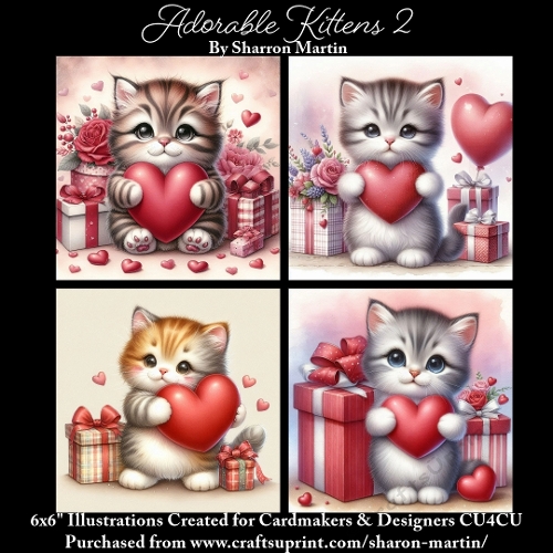 x4 Adorable Kittens 2 - Illustrations for Cardmakers & Designers  