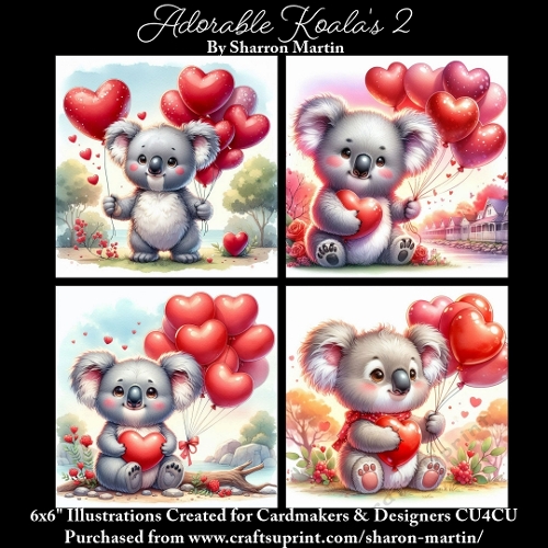 x4 Adorable Koalas 2 - Illustrations for Cardmakers & Designers  
