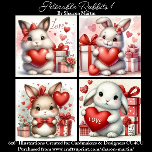 x4 Adorable Rabbits 1 - Illustrations for Cardmakers & Designers  