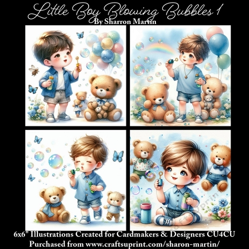 x4 Boy Blowing Bubbles 1 - Illustrations for Cardmakers & Designers  