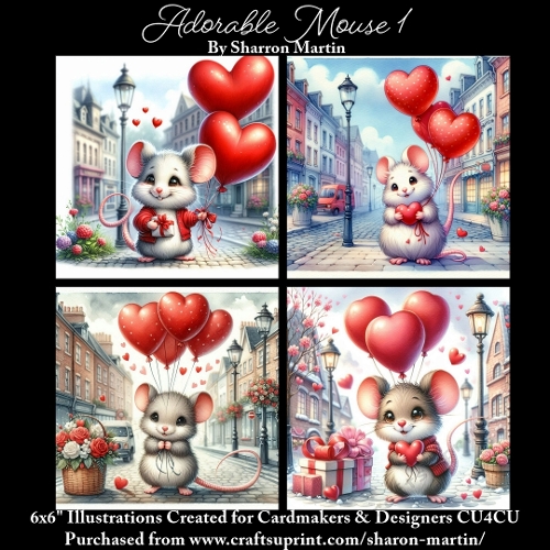 x4 Adorable Mouse 1 - Illustrations for Cardmakers & Designers  