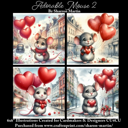 x4 Adorable Mouse 2 - Illustrations for Cardmakers & Designers  