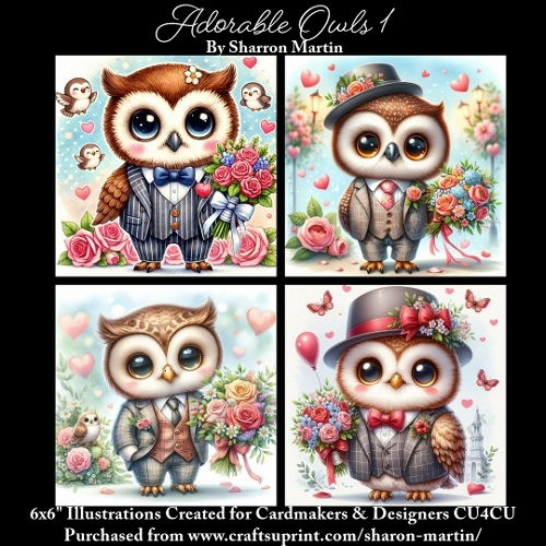 x4 Adorable Owls 1 - Illustrations for Cardmakers & Designers  