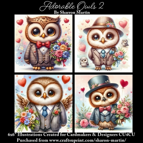 x4 Adorable Owls 2 - Illustrations for Cardmakers & Designers  