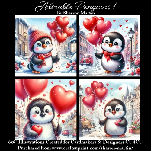 x4 Adorable Penguins 1 - Illustrations for Cardmakers & Designers  