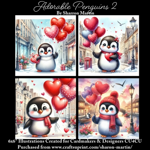 x4 Adorable Penguins 2 - Illustrations for Cardmakers & Designers  