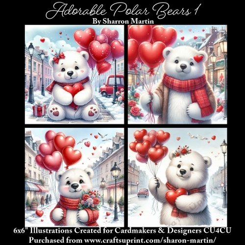 x4 Adorable Polar Bears 1 - Illustrations for Cardmakers & Designers  