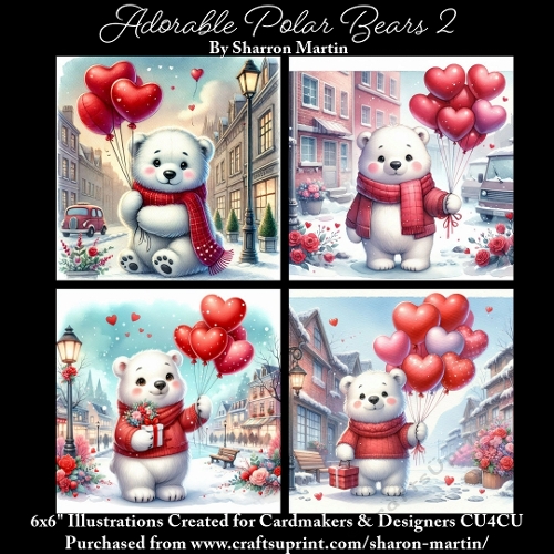 x4 Adorable Polar Bears 2 - Illustrations for Cardmakers & Designers  