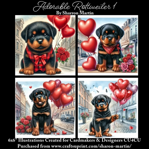 x4 Adorable Rottweiler 1 - Illustrations for Cardmakers & Designers  