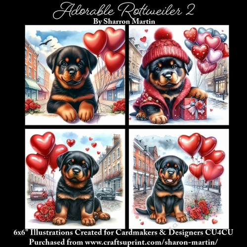 x4 Adorable Rottweiler 2 - Illustrations for Cardmakers & Designers  