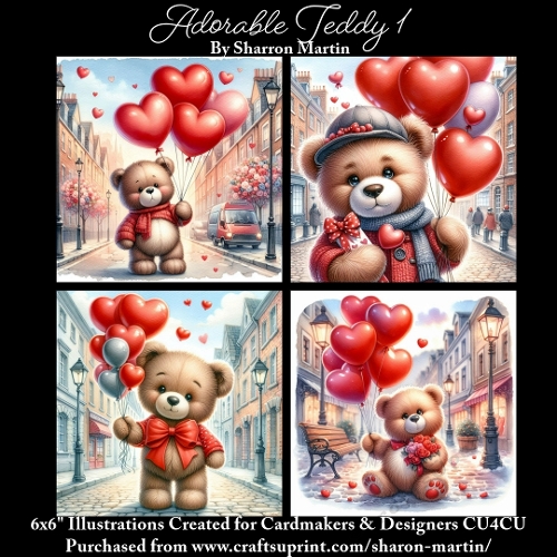 x4 Adorable Teddy 1 - Illustrations for Cardmakers & Designers  