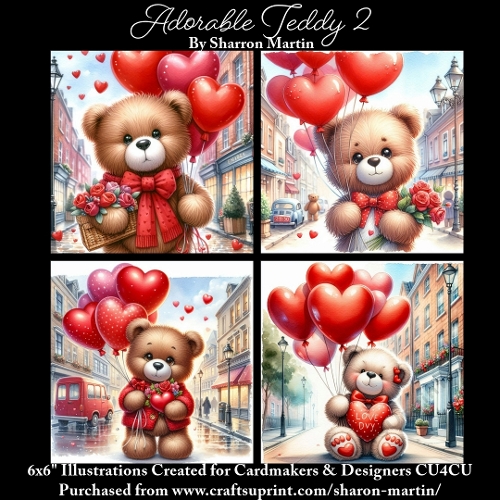 x4 Adorable Teddy 2 - Illustrations for Cardmakers & Designers  