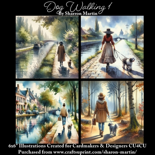 x4 Dog walking 1 - Illustrations for Cardmakers & Designers  