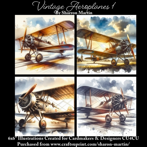x4 Vintage Aeroplane 1 - Illustrations for Cardmakers & Designers  
