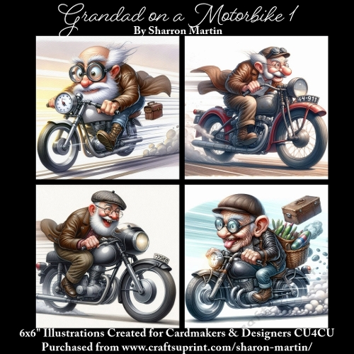 x4 Grandad on a motorbike 1 - Illustrations for Cardmakers & Designers  