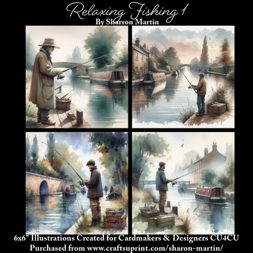 x4 Relaxing Fishing 1 - Illustrations for Cardmakers & Designers  