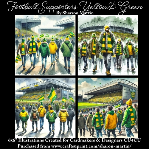 x4 Football Supporters 1 (Yellow & Green) - Illustrations for Cardmakers & Designers  
