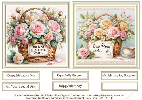 6x6 Delicate Florals 1 Toppers and Sentiments sheet
