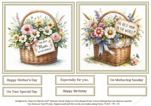6x6 Delicate Florals 2 Toppers and Sentiments sheet