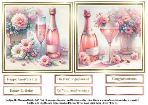 6x6 Pink Champagne 1 Toppers and Sentiments sheet