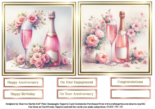 6x6 Pink Champagne 2 Toppers and Sentiments sheet