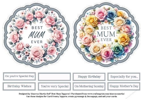 6X6 Mothers Day Floral Wreath Toppers 1 with Sentiments