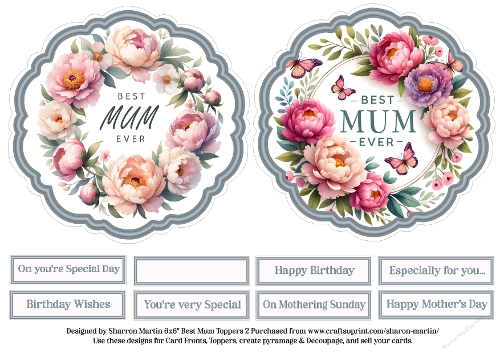 6X6 Mothers Day Floral Wreath Toppers 2 with Sentiments