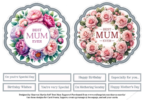 6X6 Mothers Day Floral Wreath Toppers 3 with Sentiments