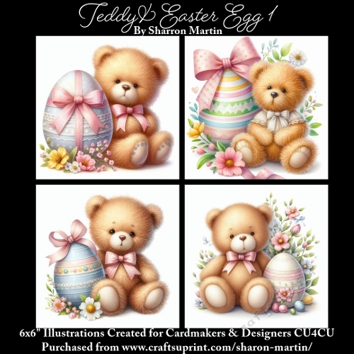 6x6 Teddy & Easter Egg 1 - Illustrations for Cardmakers & Designers  