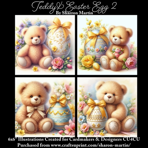 6x6 Teddy & Easter Egg 2 - Illustrations for Cardmakers & Designers  