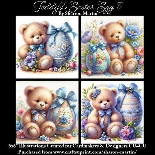 6x6 Teddy & Easter Egg 3 - Illustrations for Cardmakers & Designers  