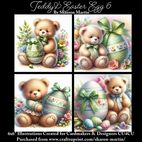 6x6 Teddy & Easter Egg 6 - Illustrations for Cardmakers & Designers  