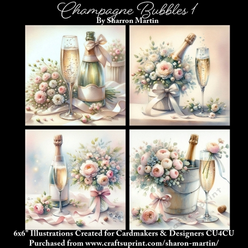 6x6 Champagne Bubbles 1 - Illustrations for Cardmakers & Designers  