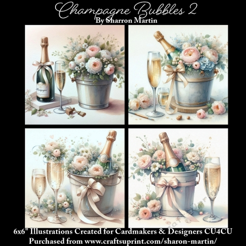 6x6 Champagne Bubbles 2 - Illustrations for Cardmakers & Designers  