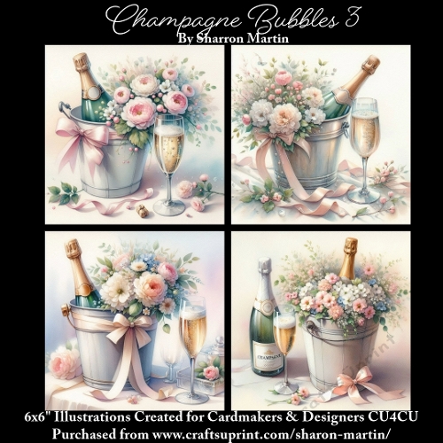 6x6 Champagne Bubbles 3 - Illustrations for Cardmakers & Designers  