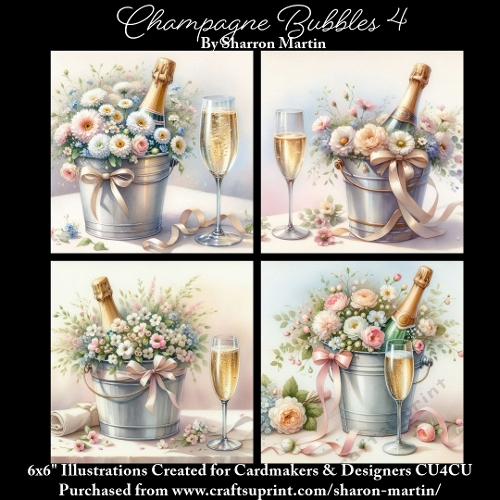 6x6 Champagne Bubbles 4 - Illustrations for Cardmakers & Designers  