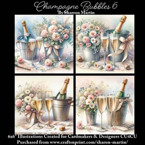 6x6 Champagne Bubbles 6 - Illustrations for Cardmakers & Designers  