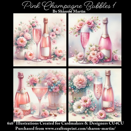 6x6 Pink Champagne Bubbles 1- Illustrations for Cardmakers & Designers  