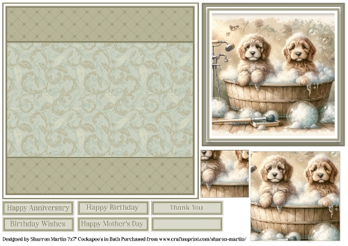 7x7 Cockapoo Dogs in the tub Quick Card 